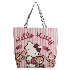 New Hello Kitty Canvas Tote Bundle with 1 Sanrio Keychain and 1 Zipper Pull